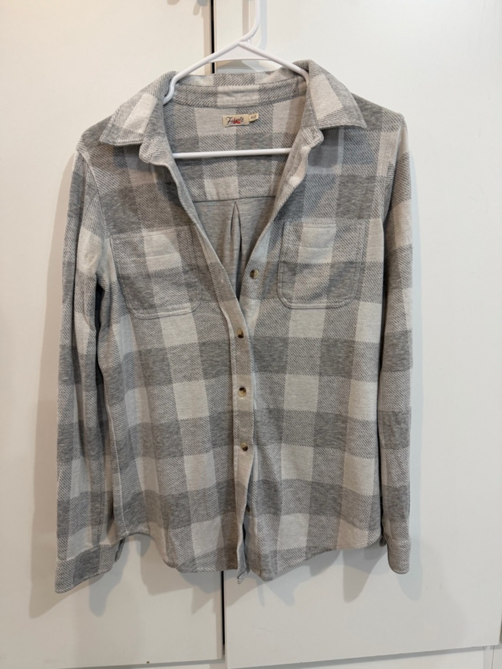 Gray and White Plaid Button-Up Shirt - Classic women's Flannel